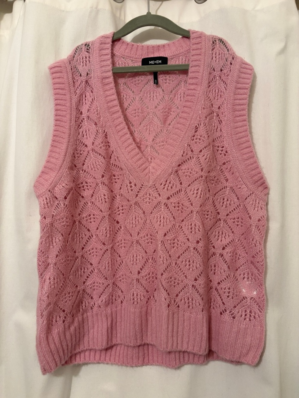 ME+EM Rose Pink Openwork Knit V-Neck Vest